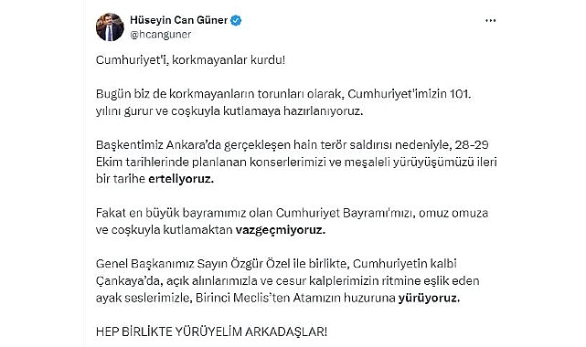 Çankaya Belediye Başkanı Hüseyin Can Güner’in Cumhuriyet Bayramı Etkinlikleri ile İlgili Açıklaması- Kamu Çalışanı