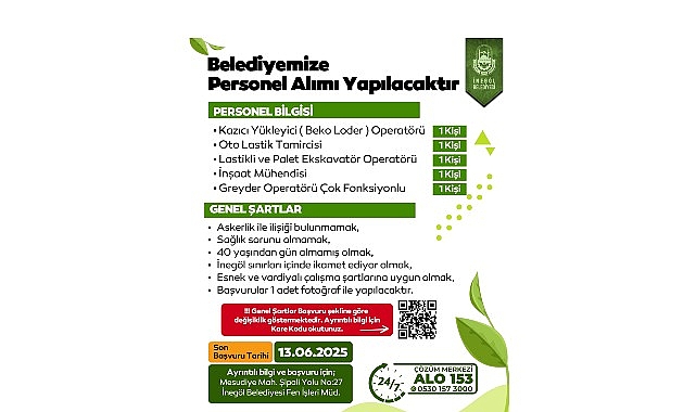 İnegöl Belediyesi 5 Farklı Alanda Personel Alımı Yapacak- Kamu Çalışanı